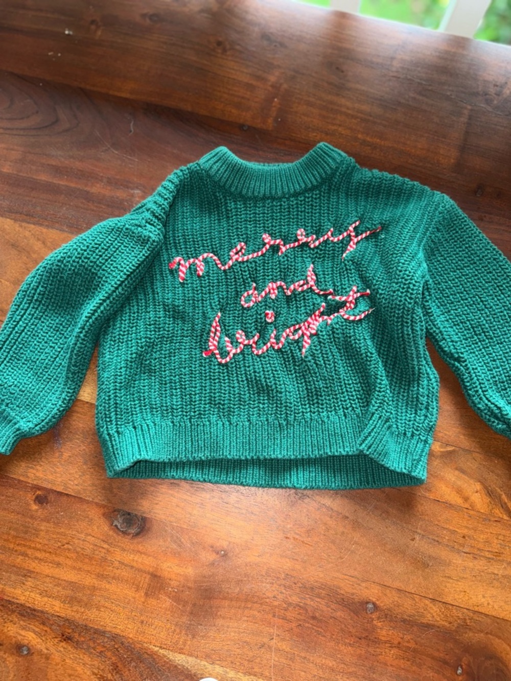 Old Navy Emerald Green Merry & Bright‎ Christmas Knit Sweater Toddler 18-24M